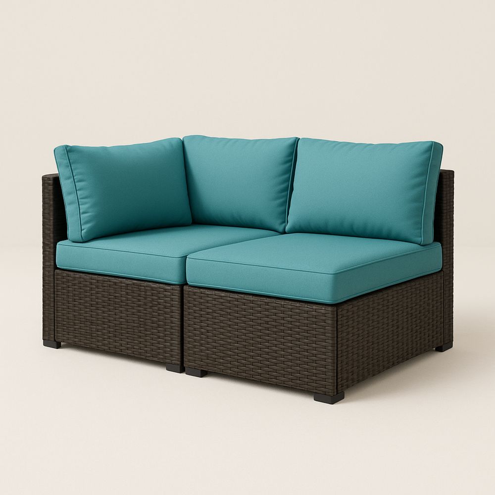 Utendørs modulsofa i polyrotting med turkise puter