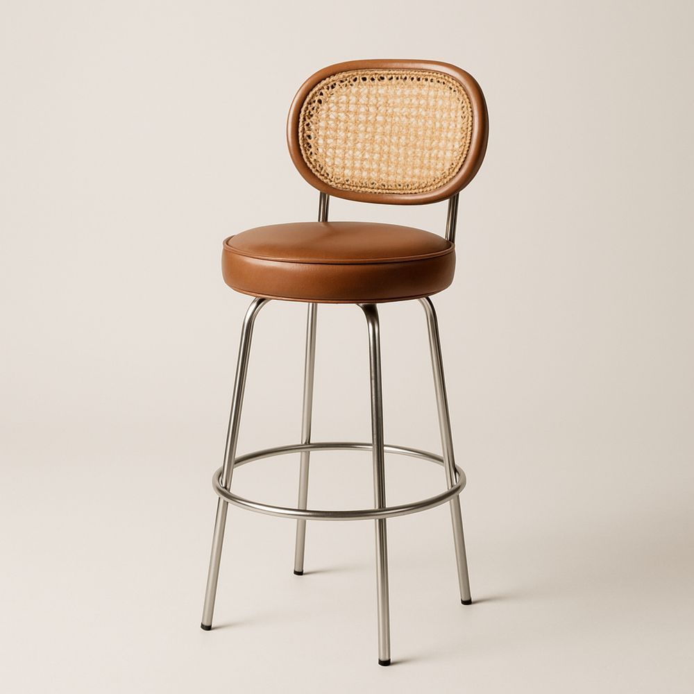 Barstol i rotting med metallramme og PU-sete, brun, 102 cm