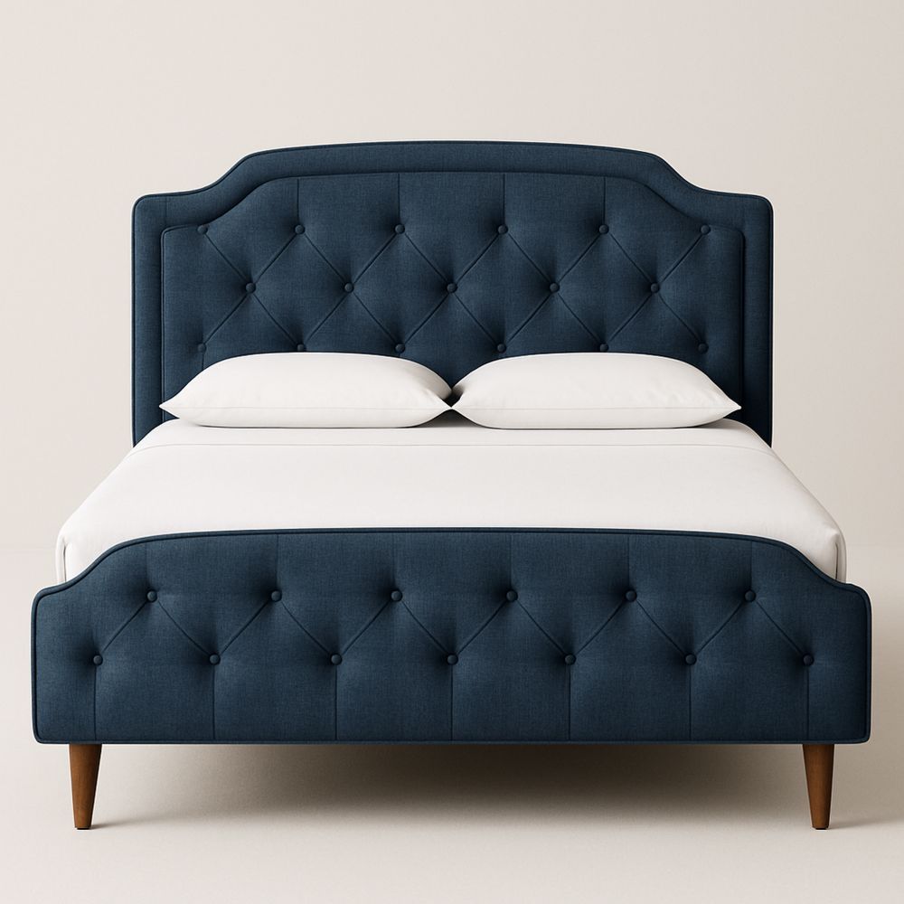 Blå polstret seng med knappet design 200x160 cm
