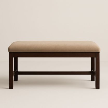 Beige benk med fløyelssete og treramme 120cm