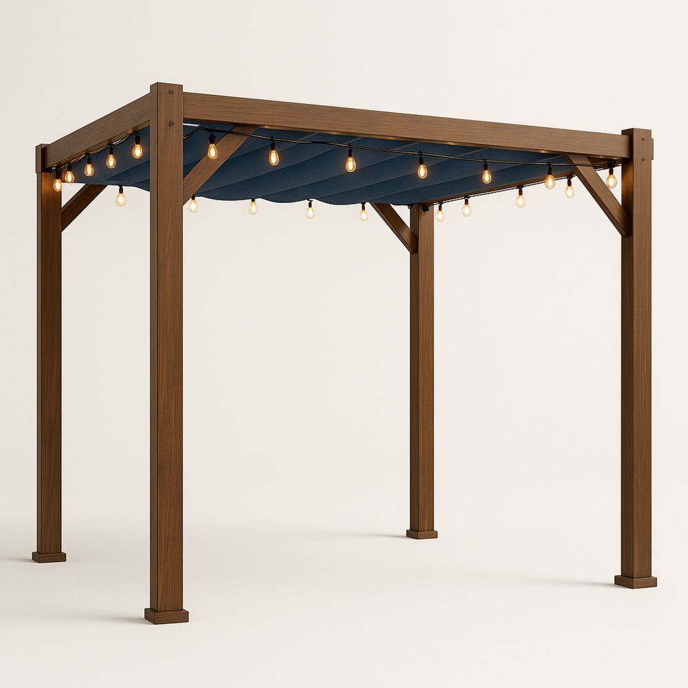 Pergola med trefinish blå duk 300x300x260 cm