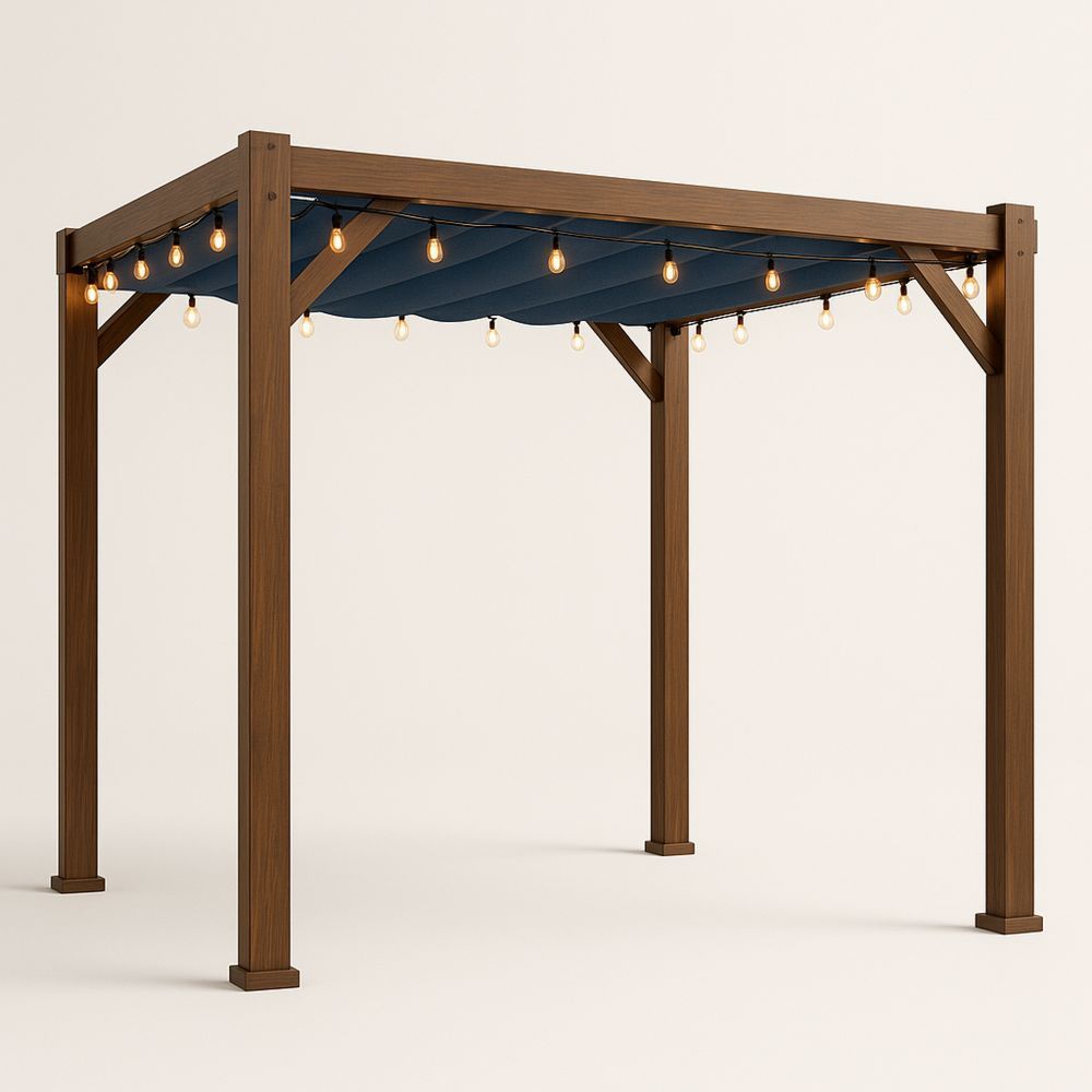 Pergola med trefinish blå duk 300x300x260 cm