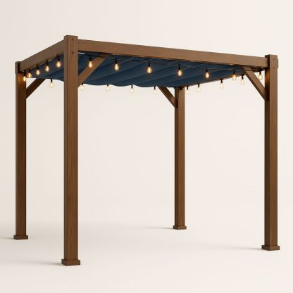 Pergola med trefinish blå duk 300x300x260 cm