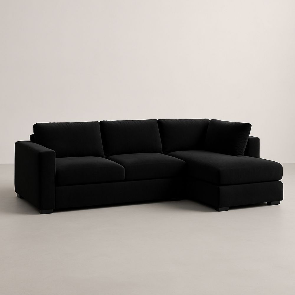 Svart hjørnesofa L-form polyester 300cm