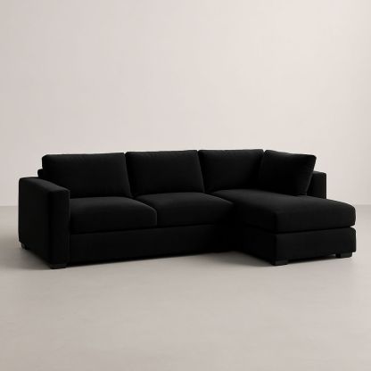 Svart hjørnesofa L-form polyester 300cm