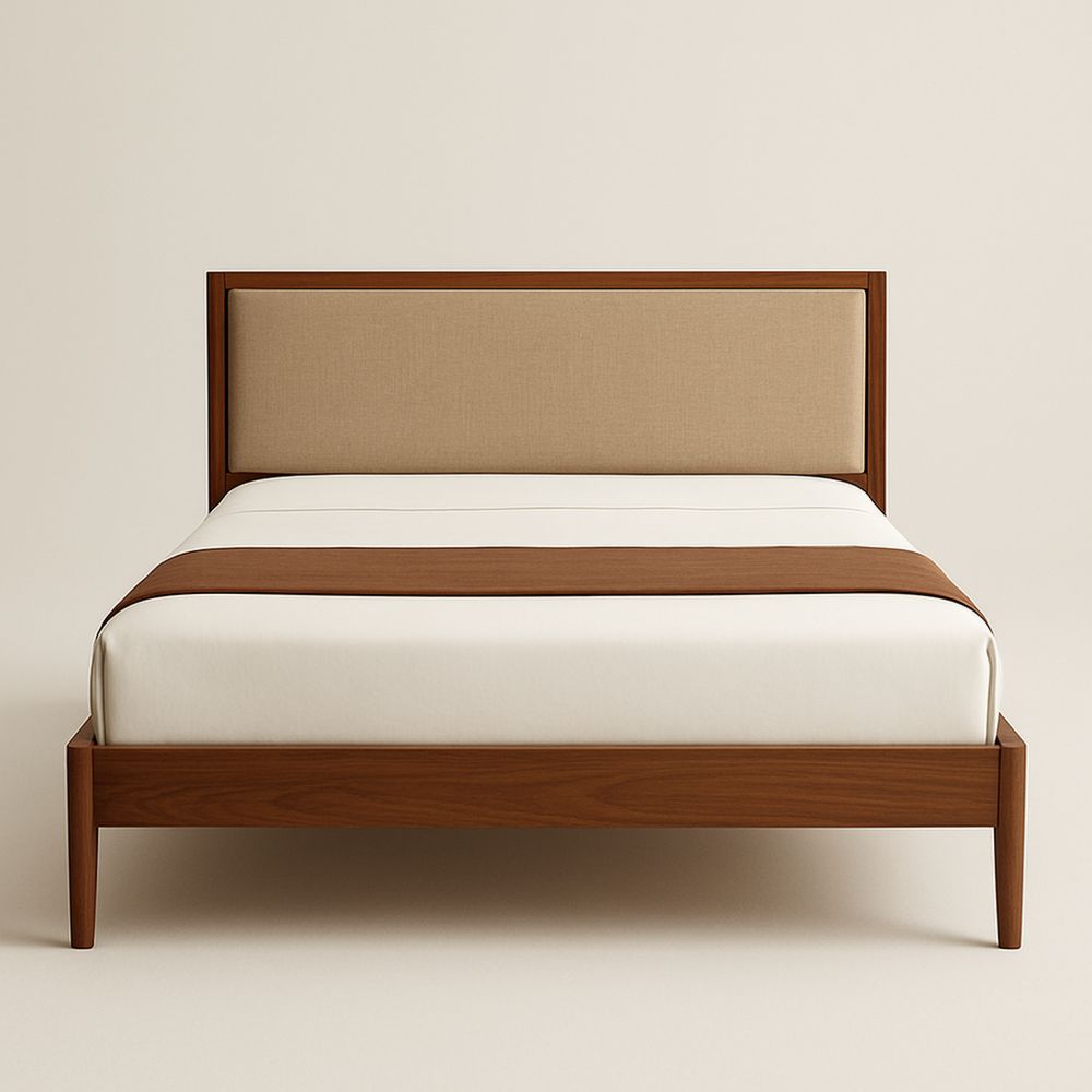 Dobbeltseng med trepanel 200x160 cm beige MDF og tre