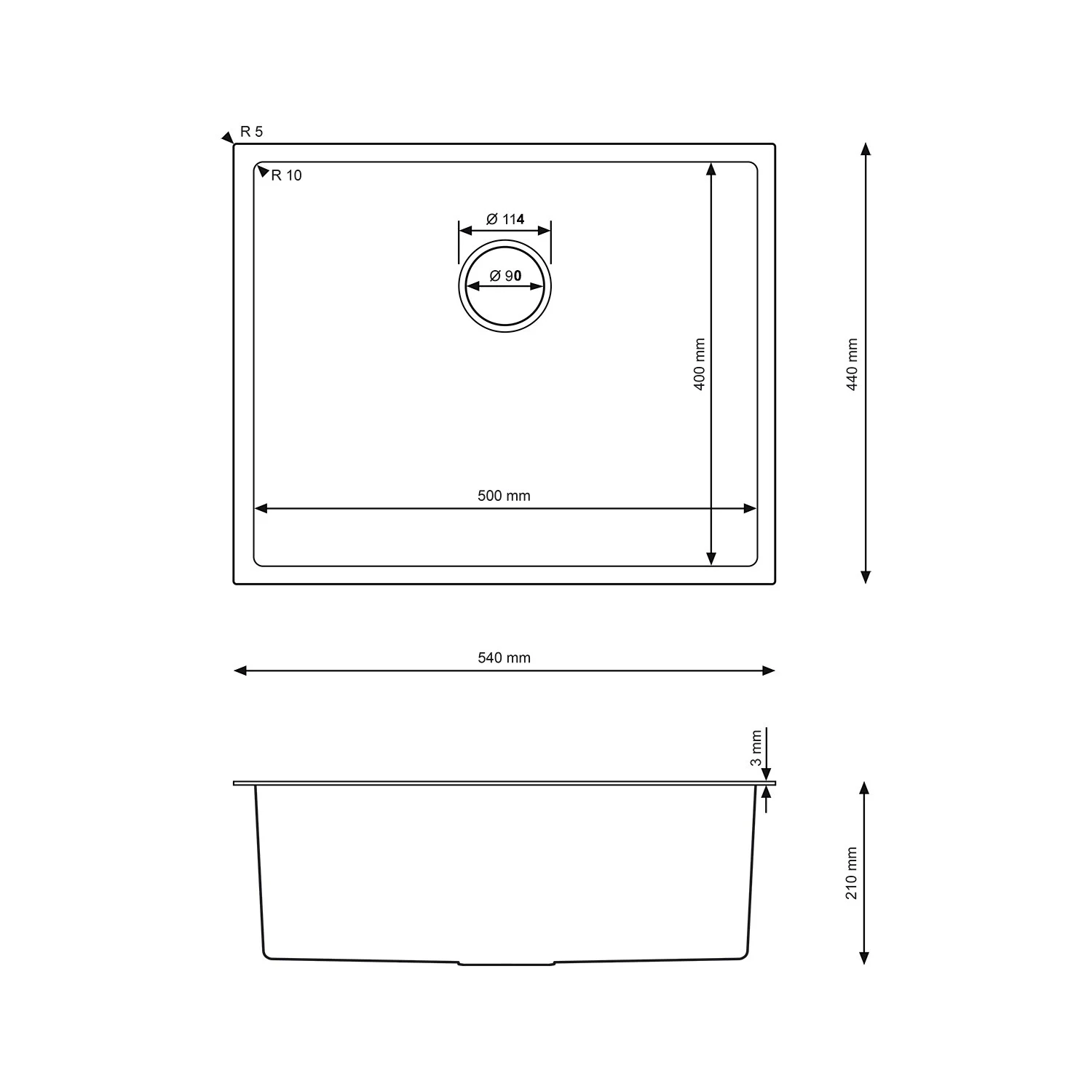 Zlewozmywak Stalowy Jednokomorowy 54x44 cm PVD Złoty z Syfonem i Otworem Przelewowym