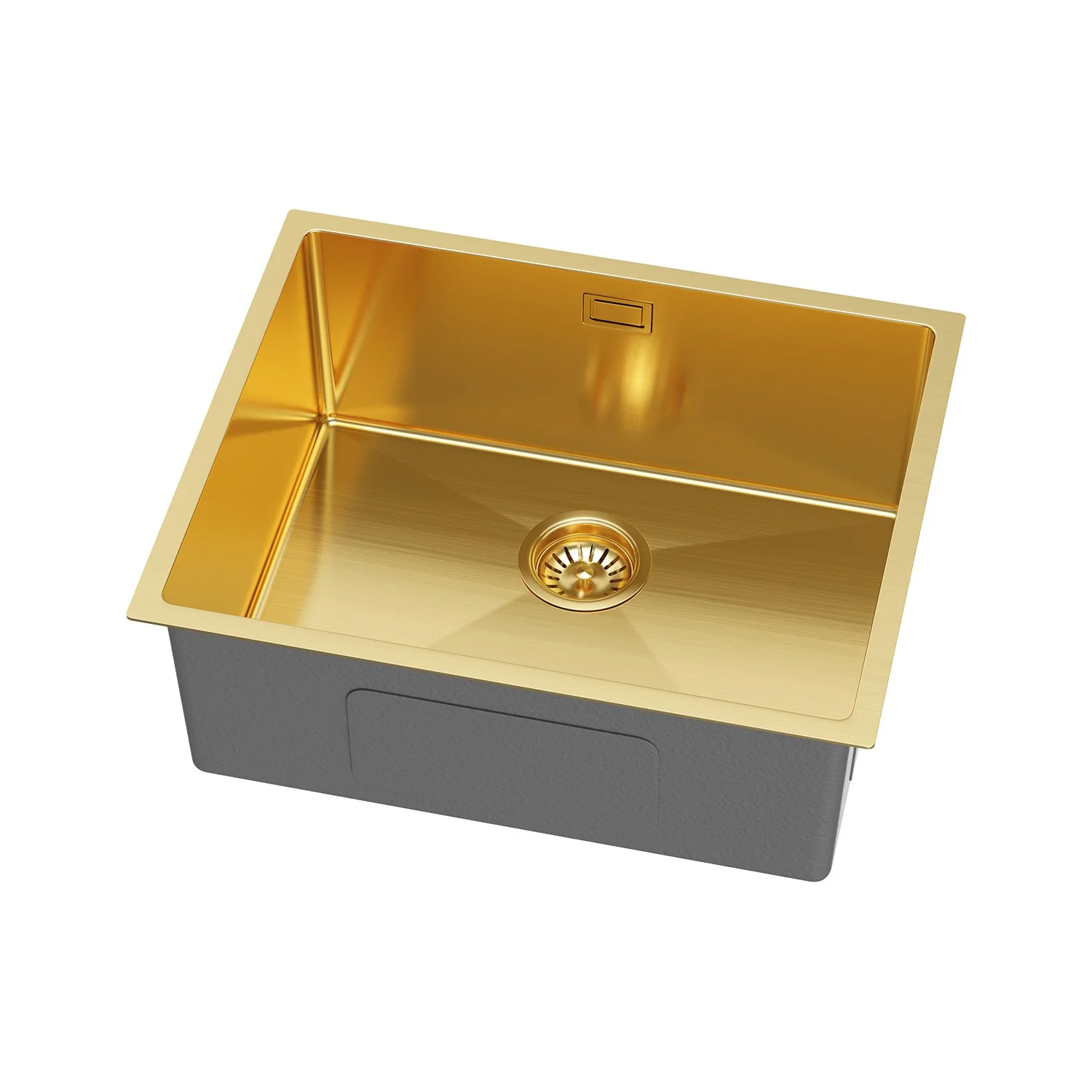 Zlewozmywak Stalowy Jednokomorowy 54x44 cm PVD Złoty z Syfonem i Otworem Przelewowym