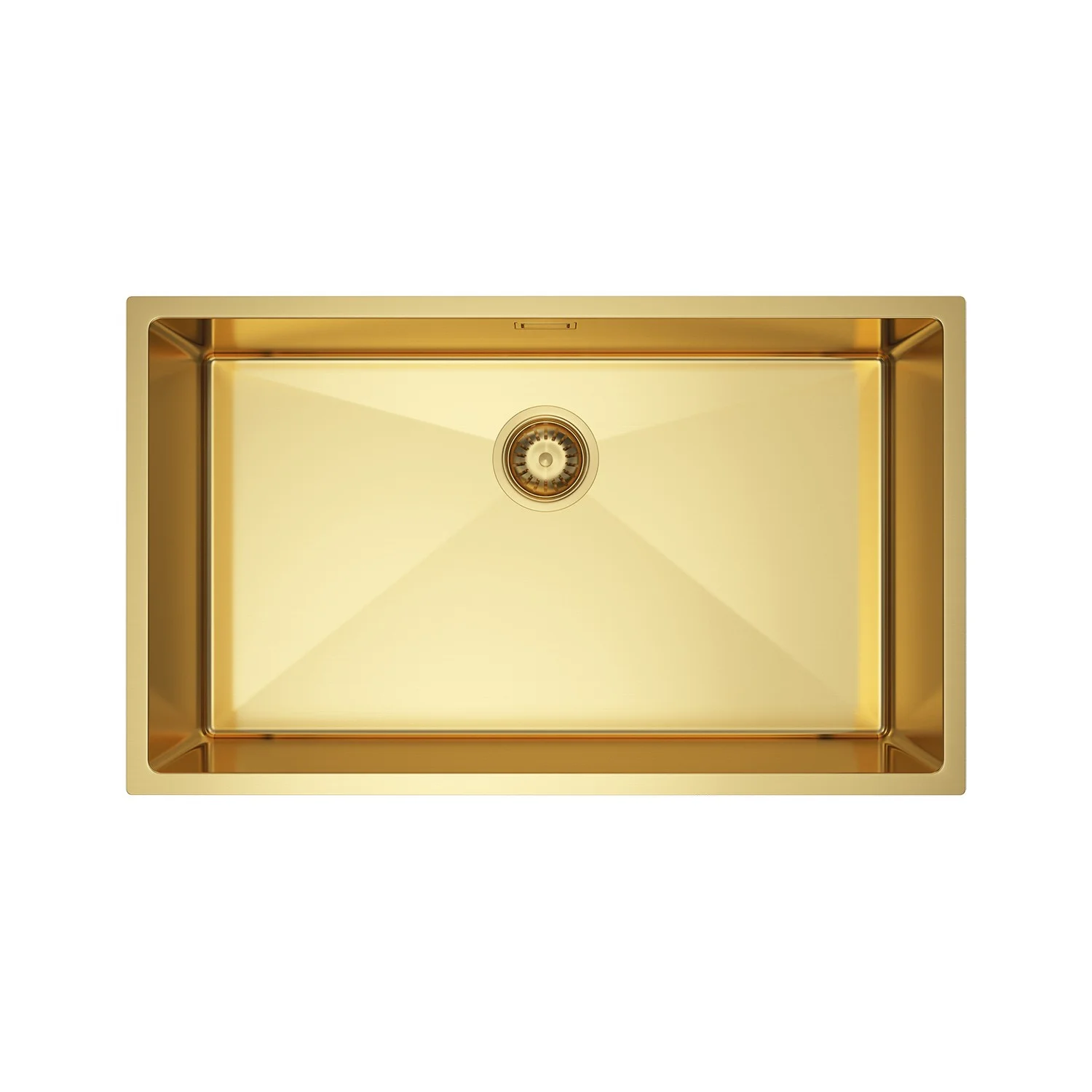 Zlewozmywak Stalowy 74x44 cm PVD Złoty — Jednokomorowy, Nablatowy/Podwieszany, Głębokość 210 mm, Przelew, Odpływ 90 mm