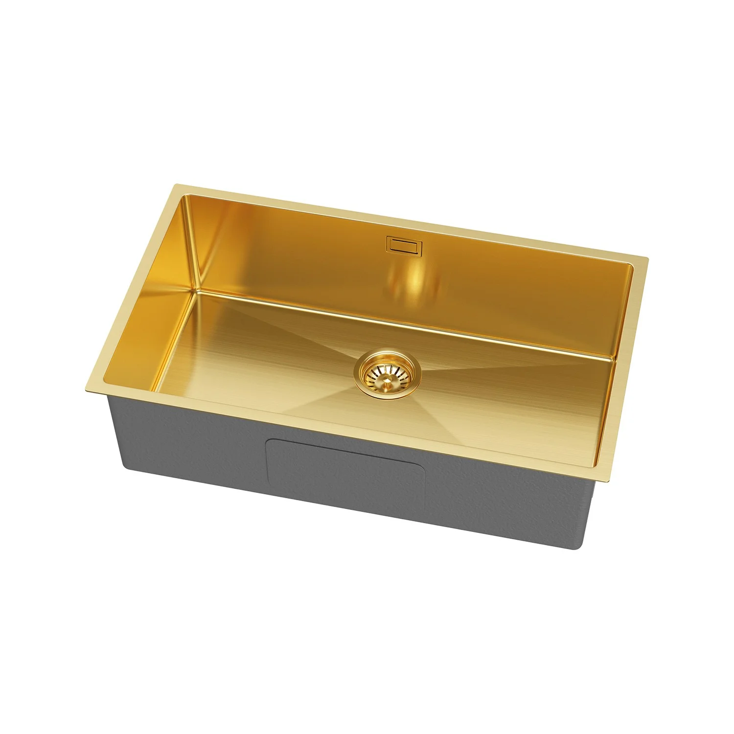 Zlewozmywak Stalowy 74x44 cm PVD Złoty — Jednokomorowy, Nablatowy/Podwieszany, Głębokość 210 mm, Przelew, Odpływ 90 mm