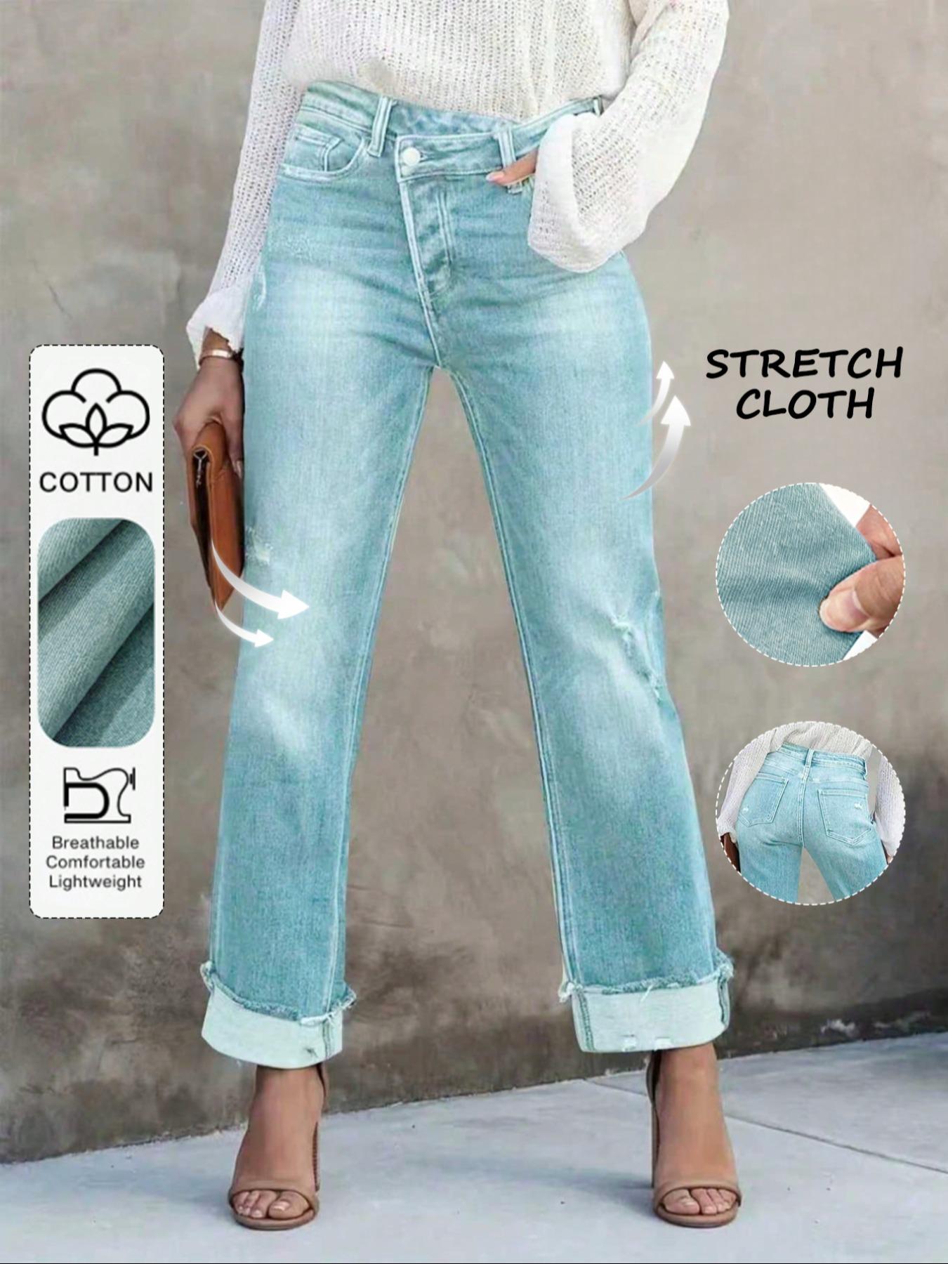 Women's Solid Color Jeans, Casual Comfy Denim Pants for Daily Wear, Ladies Bottoms for All Seasons Women's Solid Color Jeans, Casual Comfy Denim Pants for Daily Wear, Ladies Bottoms for All Seasons