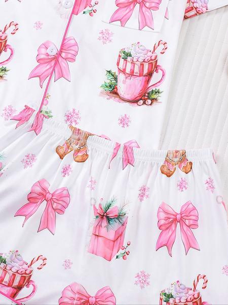 【christmas】Women's Christmas Pajama Set, Santa Cookie Print, Short Sleeve Button-up Top & Elastic Shorts, Casual All-season Sleepwear, Christmas Pyjamas, Loungewear 【christmas】Women's Christmas Pajama Set, Santa Cookie Print, Short Sleeve Button-up Top & Elastic Shorts, Casual All-season Sleepwear, Christmas Pyjamas, Loungewear