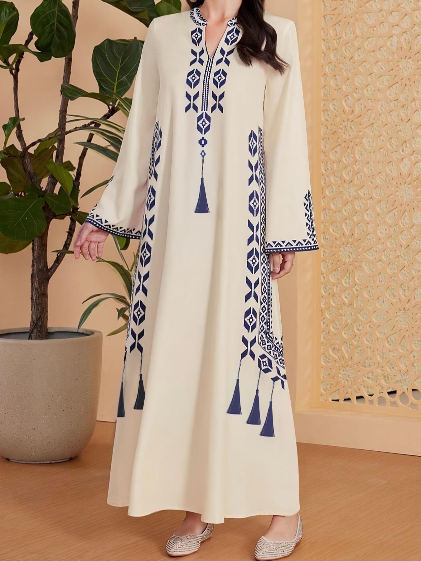 Women's Digital Print Dress, Middle Eastern Style Woven Fabric Long Sleeve A-Line Dress, Fitted Casual Fashion for Spring & Fall Seasons, Womenswear Women's Digital Print Dress, Middle Eastern Style Woven Fabric Long Sleeve A-Line Dress, Fitted Casual Fashion for Spring & Fall Seasons, Womenswear