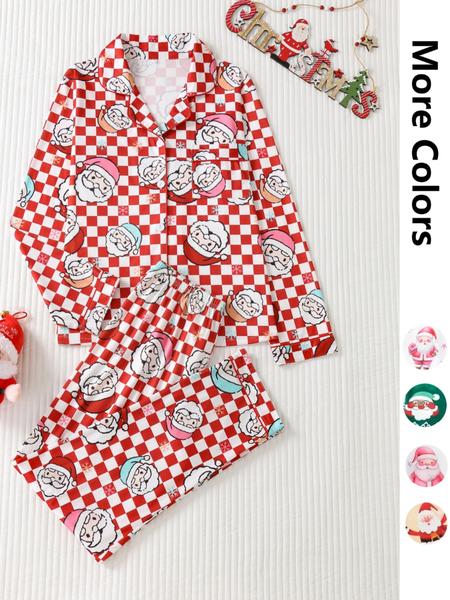 Two-piece Set Women's Christmas Print Button Front Pocket Shirt & Elastic Waist Pants Pyjama, Casual Comfy Long Sleeve Collared Top & Trousers Pyjama Set, Women's Sleepwear for Spring & Fall Two-piece Set Women's Christmas Print Button Front Pocket Shirt & Elastic Waist Pants Pyjama, Casual Comfy Long Sleeve Collared Top & Trousers Pyjama Set, Women's Sleepwear for Spring & Fall