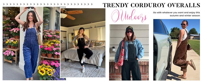 Yeokou TikTokShopBlackFriday Corduroy Overalls for Women Barrel Wide Leg Bib Corduroy Pants Women Adjustable Romper Jumpsuit with Pockets Yeokou TikTokShopBlackFriday Corduroy Overalls for Women Barrel Wide Leg Bib Corduroy Pants Women Adjustable Romper Jumpsuit with Pockets