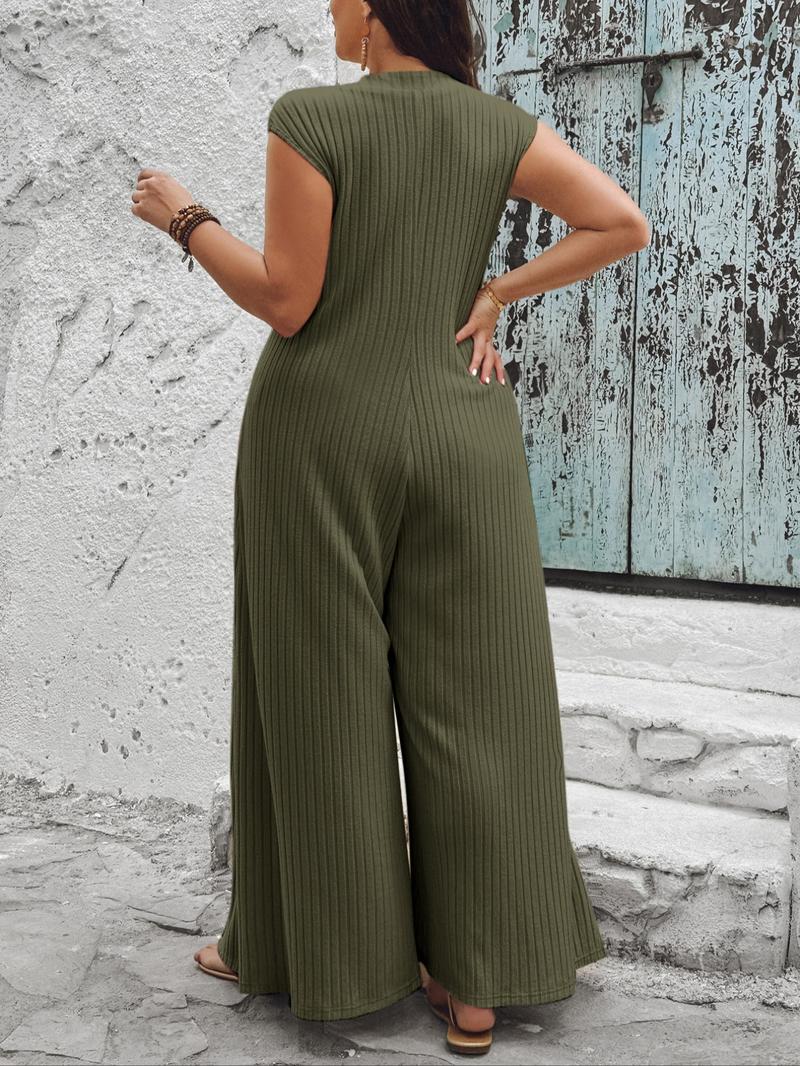 Plus Size Solid Button Front Jumpsuit, Casual Comfy Sleeveless Jumpsuit for Daily Wear, Women's Plus Clothing for All Seasons, Clothes Plus Size Solid Button Front Jumpsuit, Casual Comfy Sleeveless Jumpsuit for Daily Wear, Women's Plus Clothing for All Seasons, Clothes