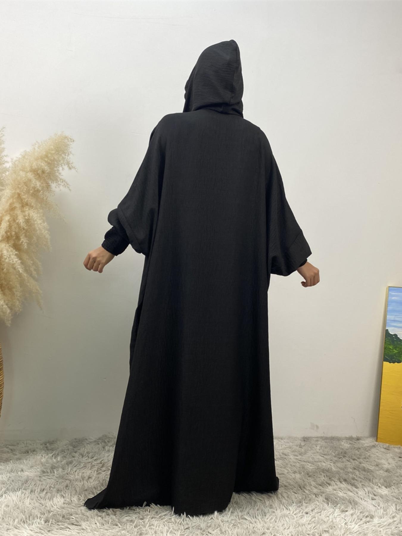 Women's Solid Hooded Dress, Casual Long Sleeve Dress for Fall & Winter, Women's Islamic Clothing for Daily Wear, Modesty Muslim Clothing Women's Solid Hooded Dress, Casual Long Sleeve Dress for Fall & Winter, Women's Islamic Clothing for Daily Wear, Modesty Muslim Clothing
