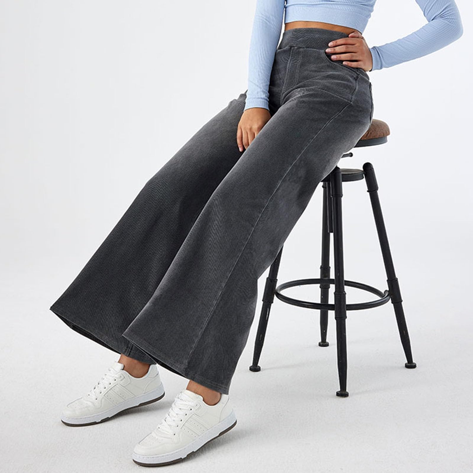 2026🔥 Halara FlexTM High Waisted Multiple Pockets Baggy Wide Leg Washed Stretchy Knit Casual Jeans