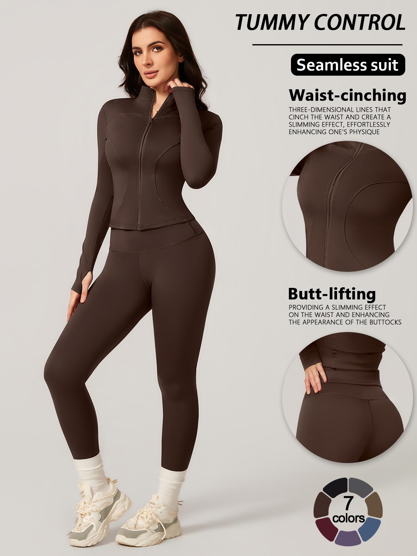 Women's Two-Piece Slim-Fitting Workout Set, Long Sleeve Top and Below-Ankle Sports Pants with Natural Waistline, All-Season Wearable Comfort Tracksuit Set, Stretchy Suit Set, Sportswear Set