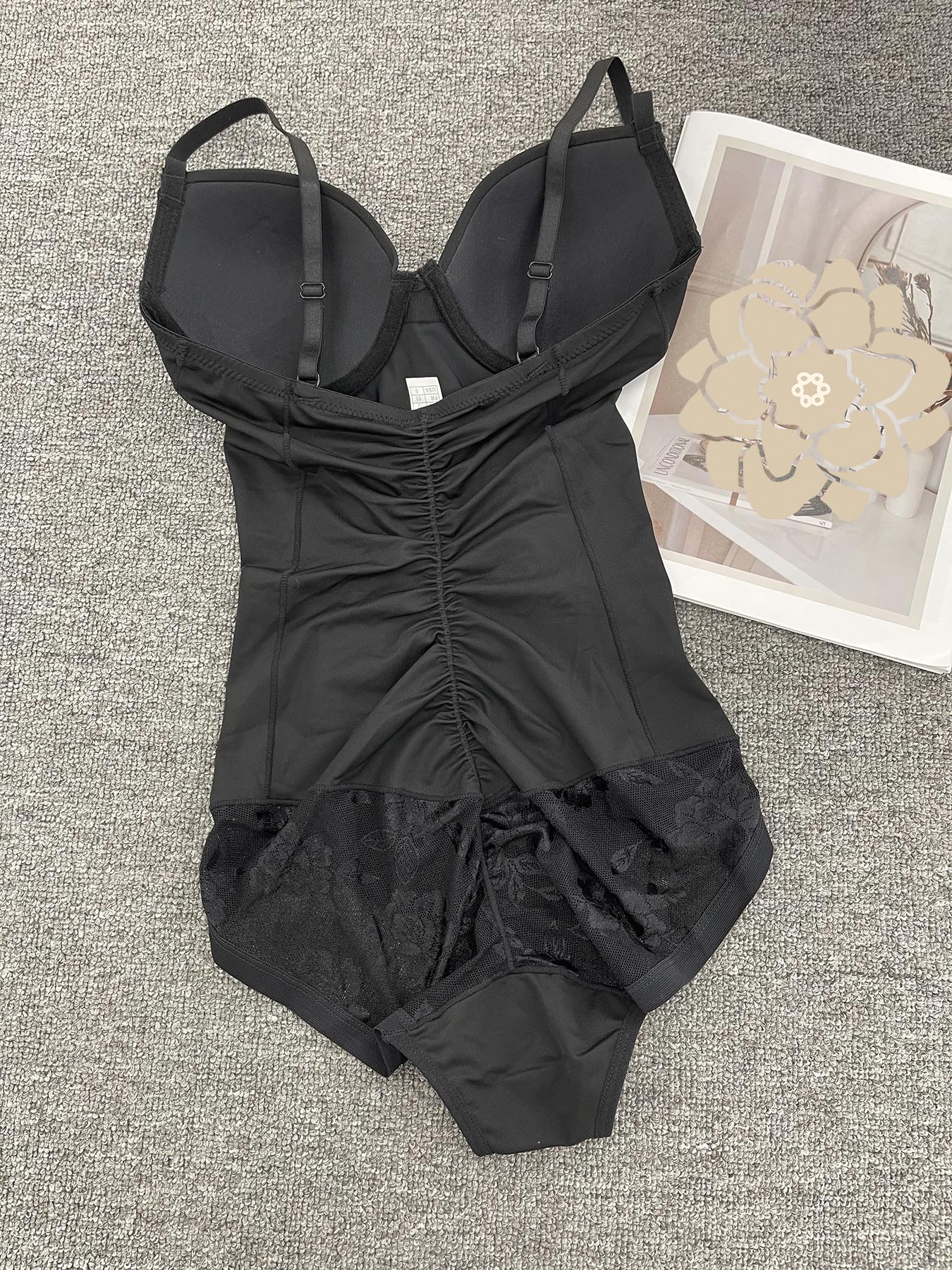 Women's Deep V Patchwork Ruched Slimming Bodysuit Set XS-Xxl, Casual All Season Underwear & Lingerie, Contrast Lace Design Women's Deep V Patchwork Ruched Slimming Bodysuit Set XS-Xxl, Casual All Season Underwear & Lingerie, Contrast Lace Design