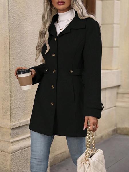 Women's Mid-Length Woolen Coat, Fall Winter New Arrival, Lapel Button Design, Slim Fit, Elegant Style, Perfect for Cold Weather Jackets