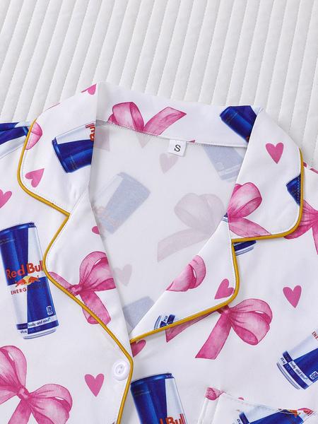 women's 2-piece set with bow and heart design, long sleeve top, long pants with small pockets, comfortable, Soft-Touch Fabric, elastic waistband, suitable for all seasons, casual loungewear, pajamas women's 2-piece set with bow and heart design, long sleeve top, long pants with small pockets, comfortable, Soft-Touch Fabric, elastic waistband, suitable for all seasons, casual loungewear, pajamas
