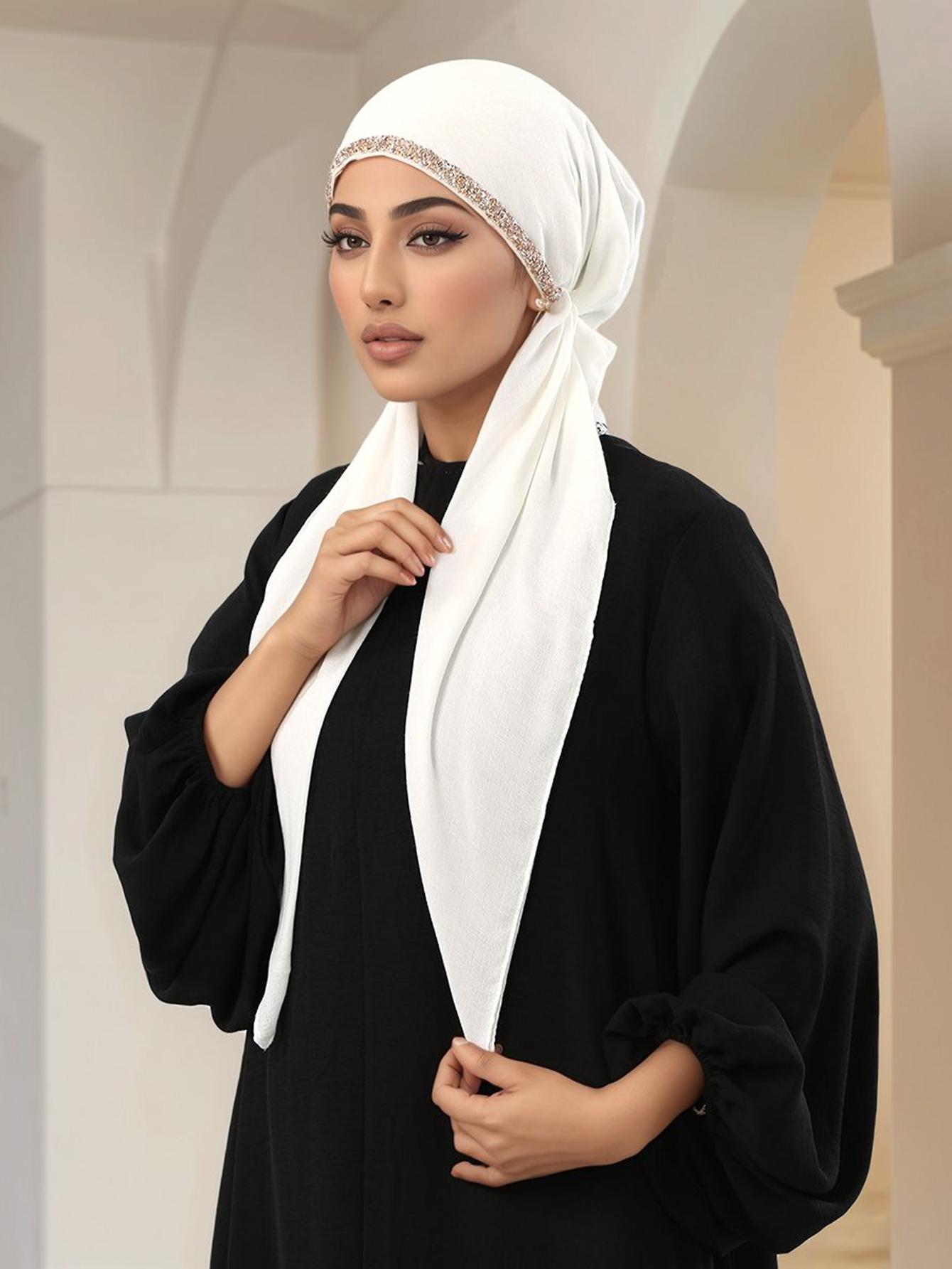 Women's Fashion Plain Bejeweled Stretchy Cap, Casual Versatile Simple Hijab, Breathable Sun Protection Sweat-Wicking Jersey Hijabs Women's Fashion Plain Bejeweled Stretchy Cap, Casual Versatile Simple Hijab, Breathable Sun Protection Sweat-Wicking Jersey Hijabs