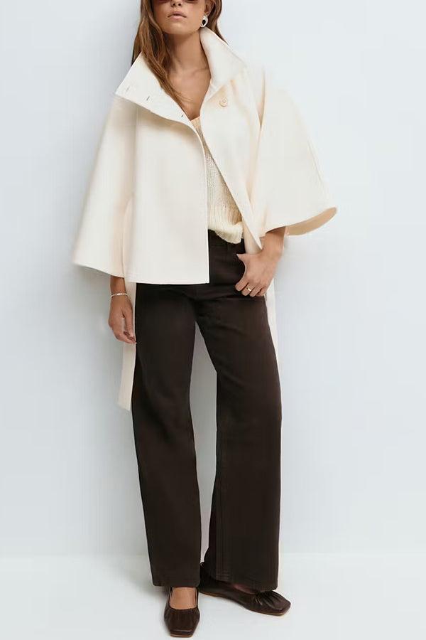 Women's Plain Front Buckle Belted Woolen Cape Coat, Casual Fall & Winter Outerwear, Stylish Daily Wear for Dating, Jackets Women's Plain Front Buckle Belted Woolen Cape Coat, Casual Fall & Winter Outerwear, Stylish Daily Wear for Dating, Jackets