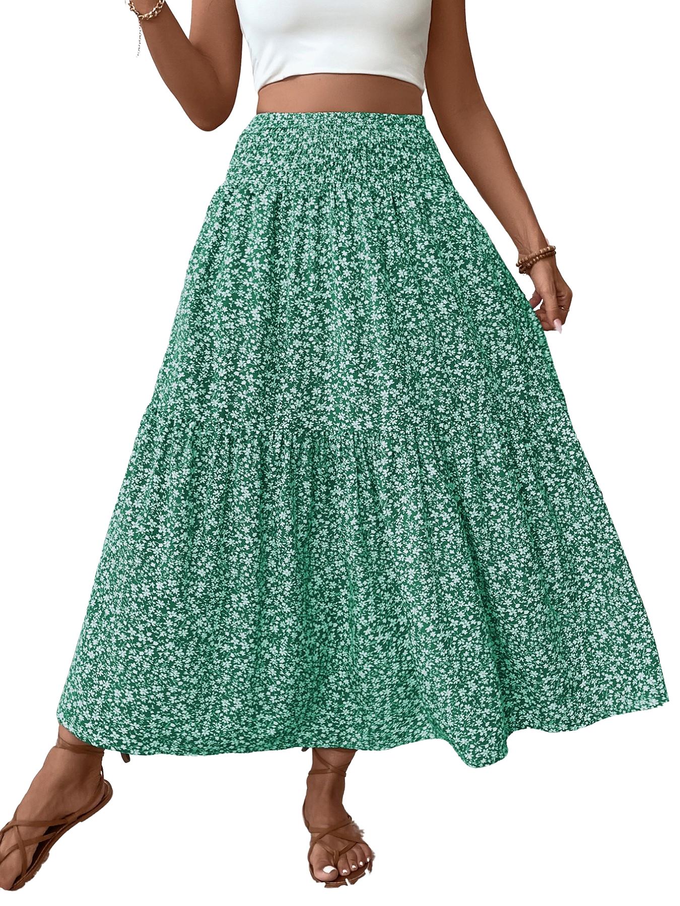 Women's Ditsy Floral Vintage Casual Vacation Layered A-Line Skirt, Elegant Long Skirt for Spring & Fall, All over Print Fitted Style Women's Ditsy Floral Vintage Casual Vacation Layered A-Line Skirt, Elegant Long Skirt for Spring & Fall, All over Print Fitted Style