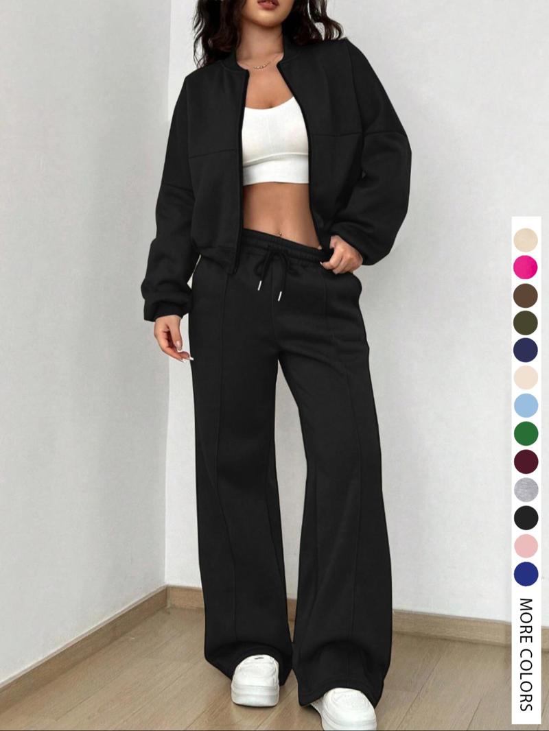 Women's Casual Striped Long Sleeve Zipper Jacket and Pants Set, Airport Wear, Fitted Natural Waist, Regular Length, All Seasons