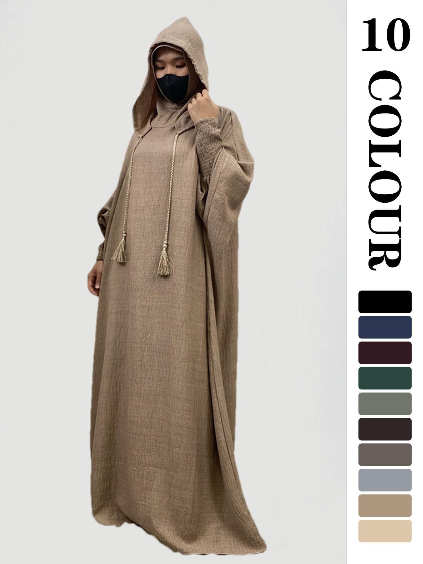 Women's Solid Hooded Dress, Casual Long Sleeve Dress for Fall & Winter, Women's Islamic Clothing for Daily Wear, Modesty Muslim Clothing Women's Solid Hooded Dress, Casual Long Sleeve Dress for Fall & Winter, Women's Islamic Clothing for Daily Wear, Modesty Muslim Clothing