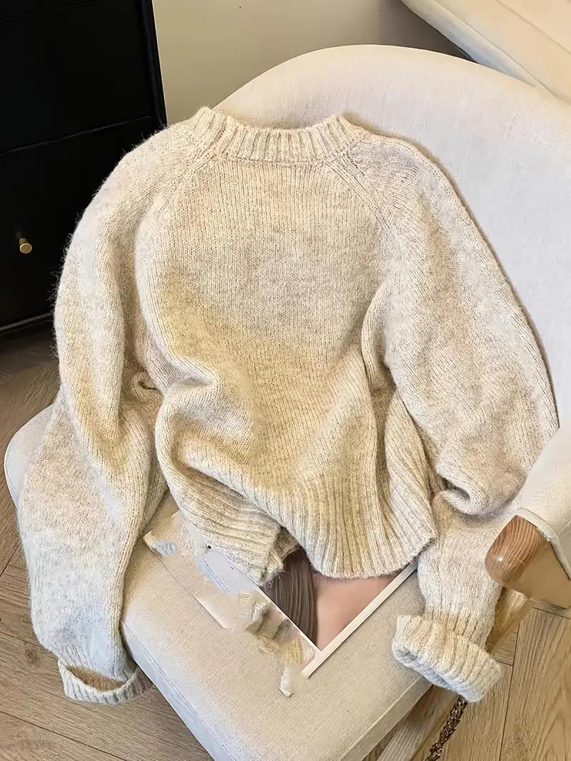 Elegant Bow Knit Sweater for Women, Sweet Autumn Winter Fashion, Thick Casual Pullover Top, Unique Design, Versatile Outerwear