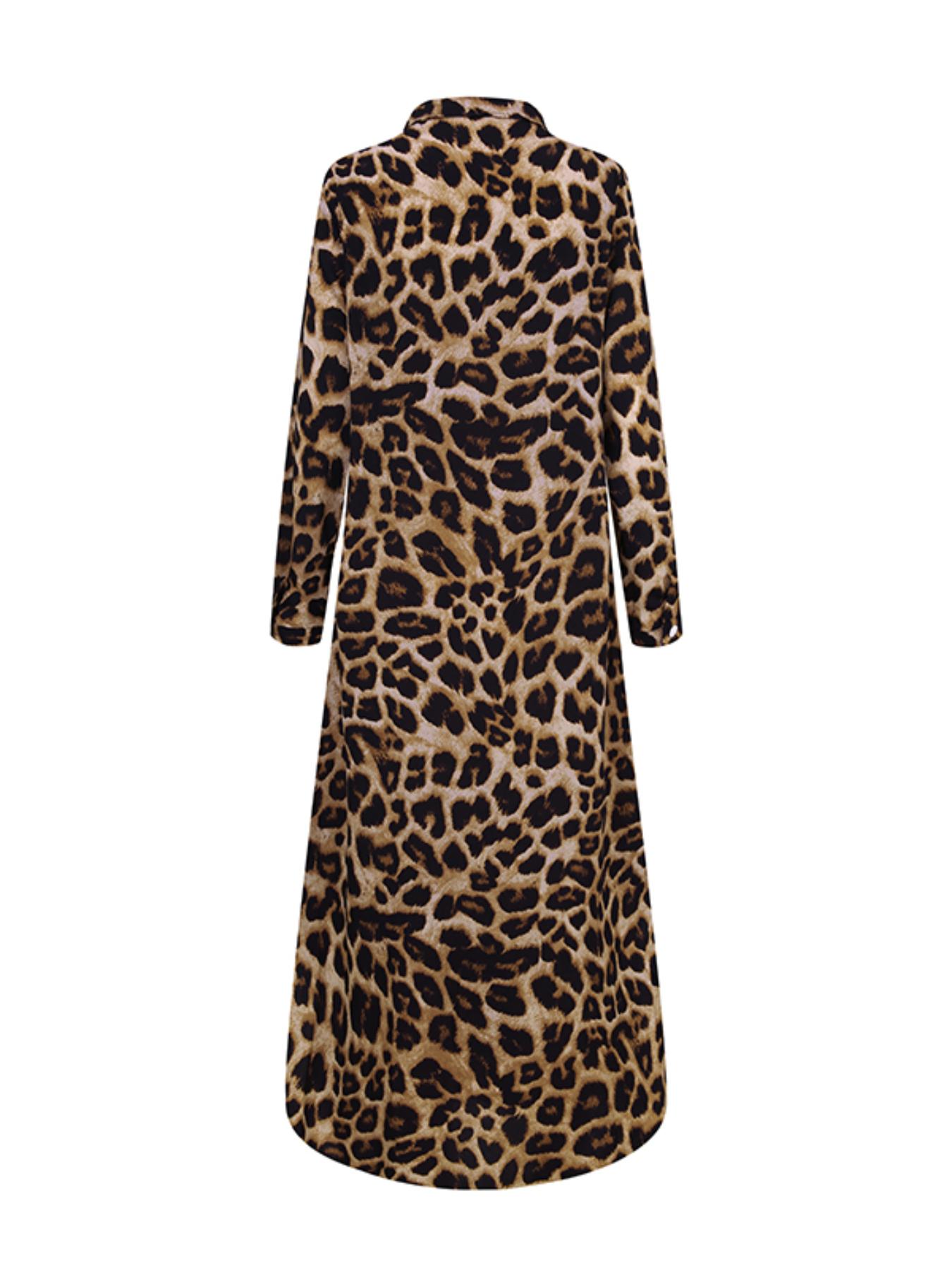 Women's Leopard Print Button Front Flap Pocket Shirt Fabric Dress, Casual Curved Hem Long Sleeve Collared Long Dress for Daily Wear, Ladies' Clothes for All Seasons, Womenswear Women's Leopard Print Button Front Flap Pocket Shirt Fabric Dress, Casual Curved Hem Long Sleeve Collared Long Dress for Daily Wear, Ladies' Clothes for All Seasons, Womenswear