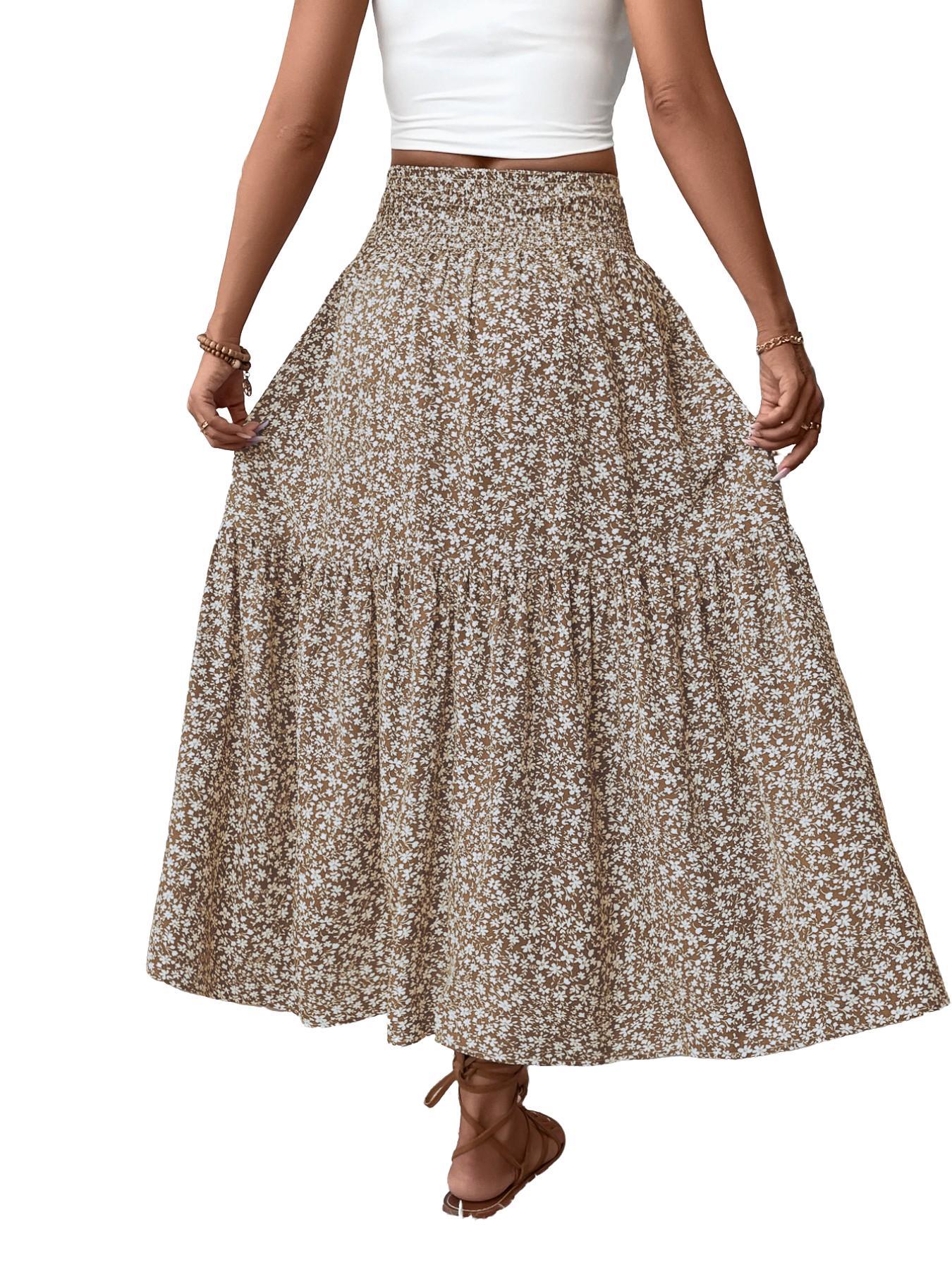 Women's Ditsy Floral Vintage Casual Vacation Layered A-Line Skirt, Elegant Long Skirt for Spring & Fall, All over Print Fitted Style Women's Ditsy Floral Vintage Casual Vacation Layered A-Line Skirt, Elegant Long Skirt for Spring & Fall, All over Print Fitted Style