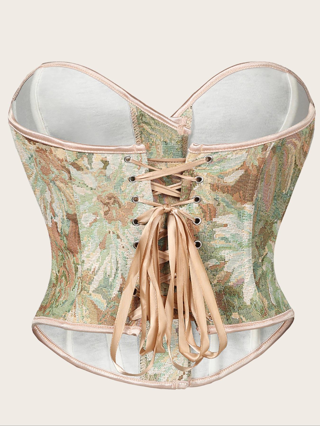 Women's Floral Print Shapewear Tops, Fashionable Lace Up Closure Corset, Tummy Control Shaper for Women, Adjustable Body Shaper Women's Floral Print Shapewear Tops, Fashionable Lace Up Closure Corset, Tummy Control Shaper for Women, Adjustable Body Shaper