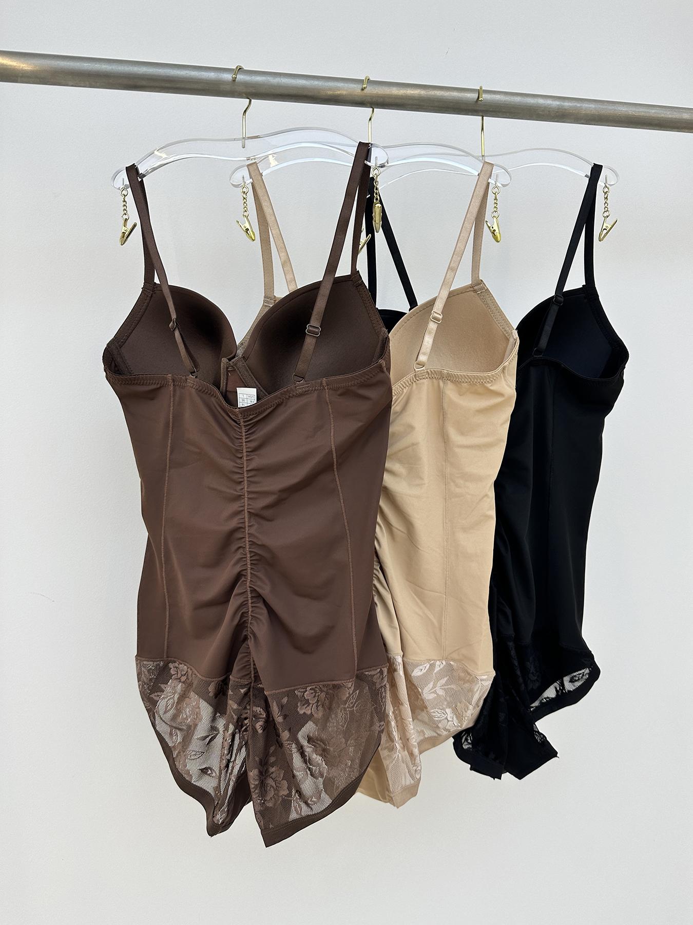 Women's Deep V Patchwork Ruched Slimming Bodysuit Set XS-Xxl, Casual All Season Underwear & Lingerie, Contrast Lace Design Women's Deep V Patchwork Ruched Slimming Bodysuit Set XS-Xxl, Casual All Season Underwear & Lingerie, Contrast Lace Design