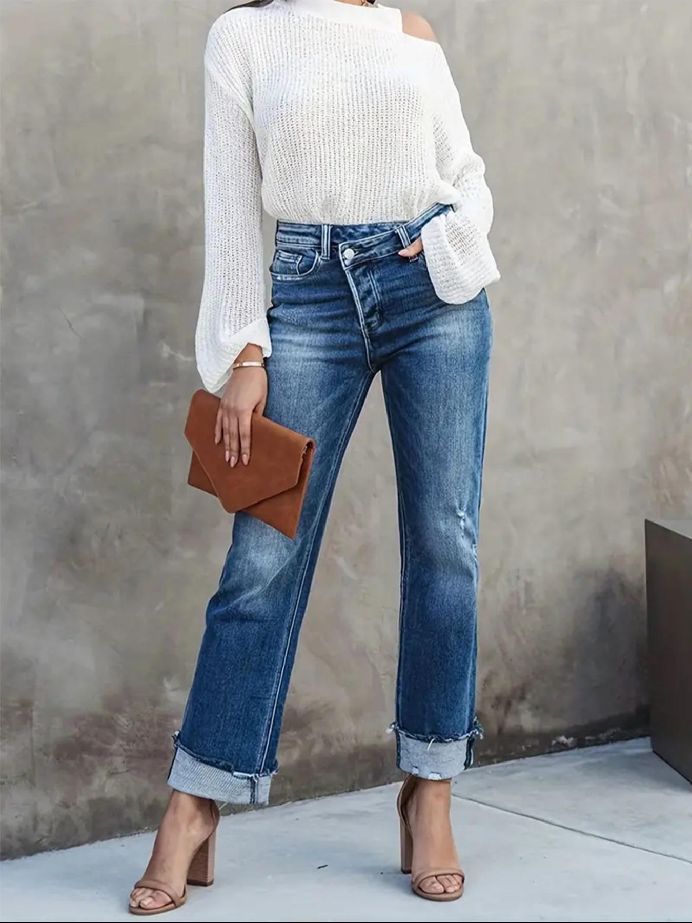 Women's Solid Color Jeans, Casual Comfy Denim Pants for Daily Wear, Ladies Bottoms for All Seasons Women's Solid Color Jeans, Casual Comfy Denim Pants for Daily Wear, Ladies Bottoms for All Seasons