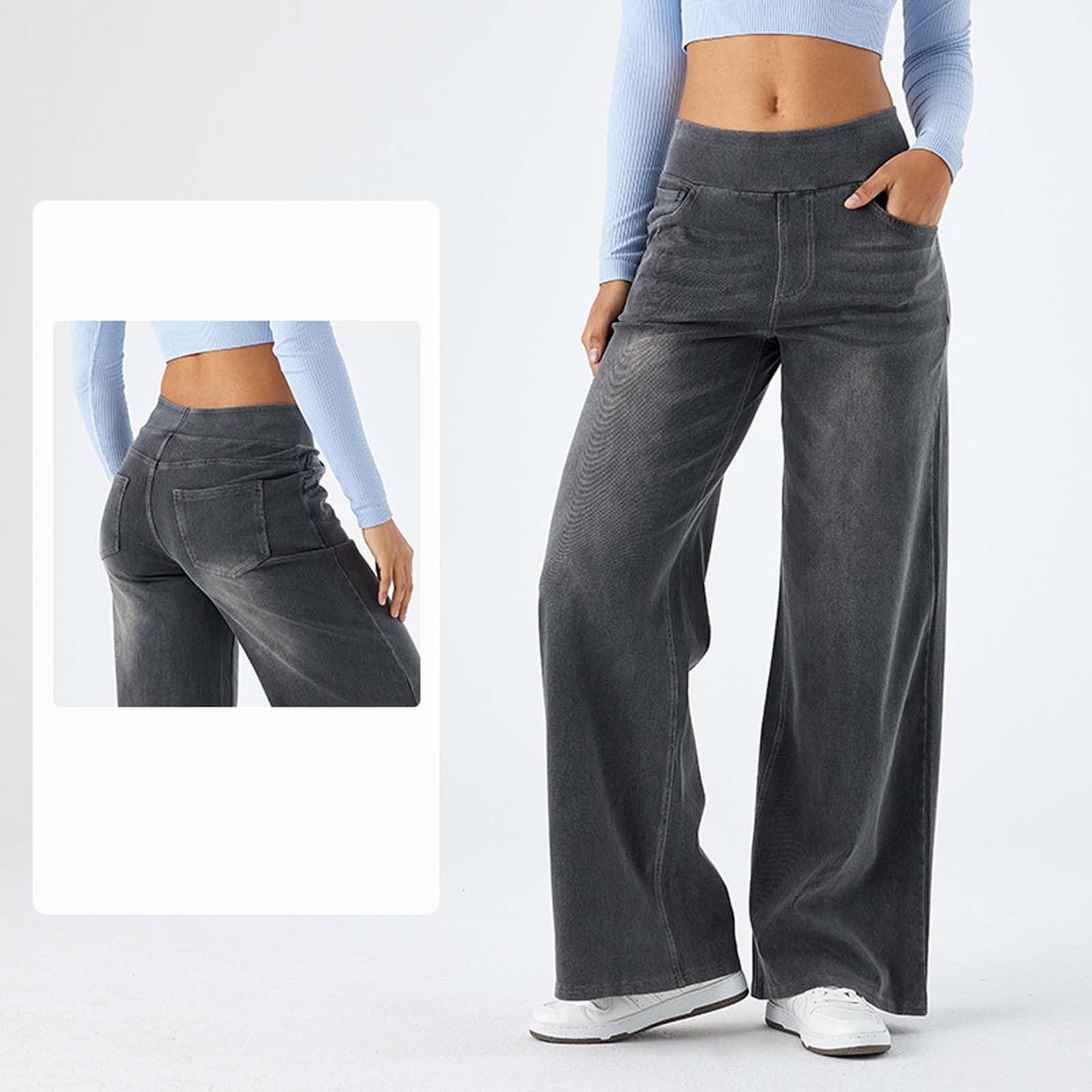 2026🔥 Halara FlexTM High Waisted Multiple Pockets Baggy Wide Leg Washed Stretchy Knit Casual Jeans