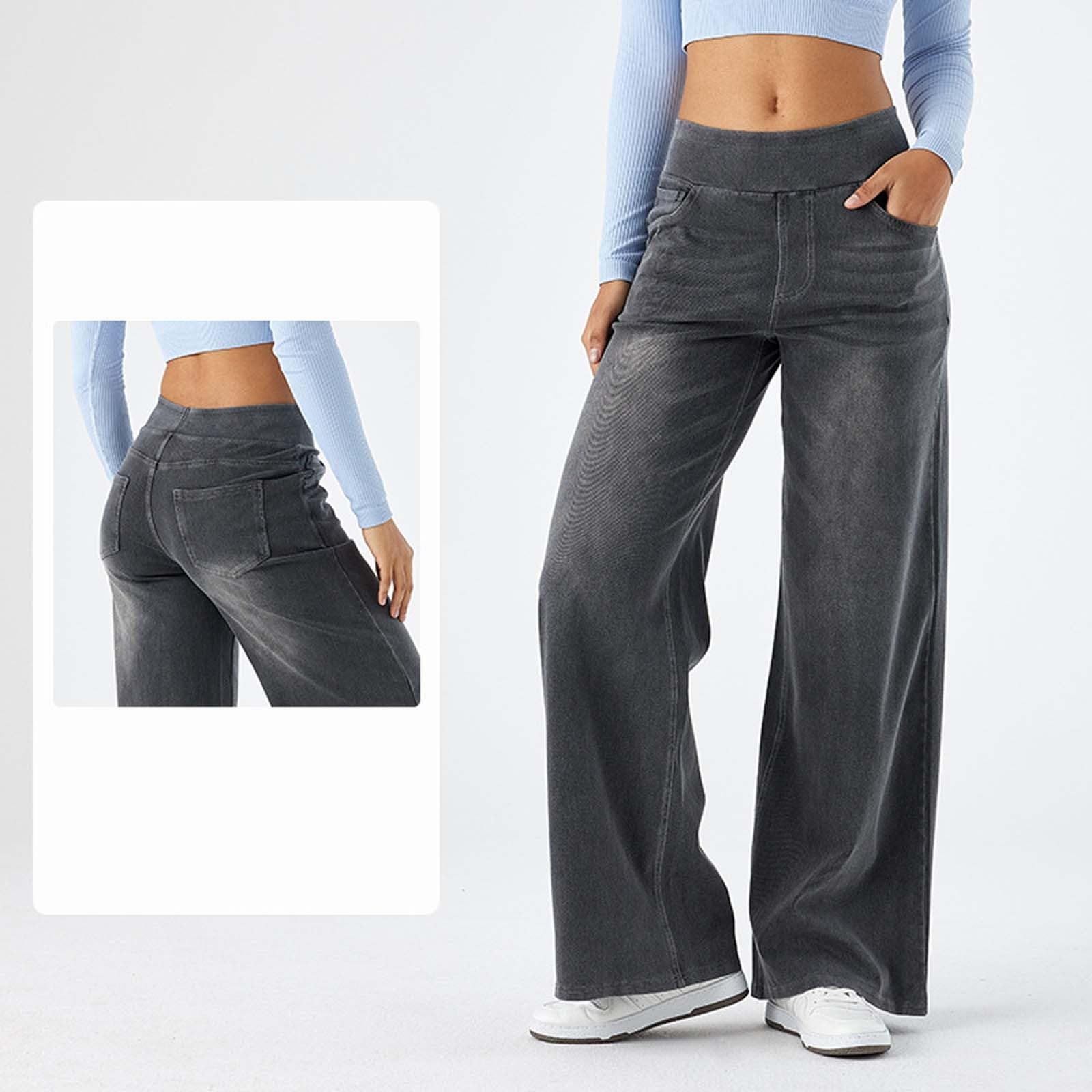 2026🔥 Halara FlexTM High Waisted Multiple Pockets Baggy Wide Leg Washed Stretchy Knit Casual Jeans