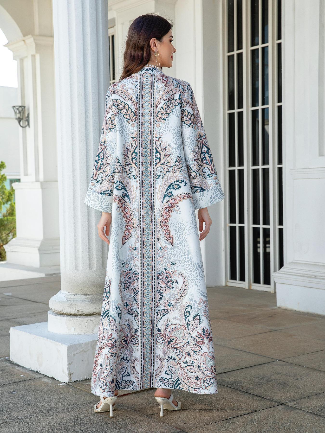 Women's V Neck Long Dress, All-Season Loose Fit A-Line Jalabiya, Soft 75D Stretch Fabric, Elegant Arabic Clothing Women's V Neck Long Dress, All-Season Loose Fit A-Line Jalabiya, Soft 75D Stretch Fabric, Elegant Arabic Clothing