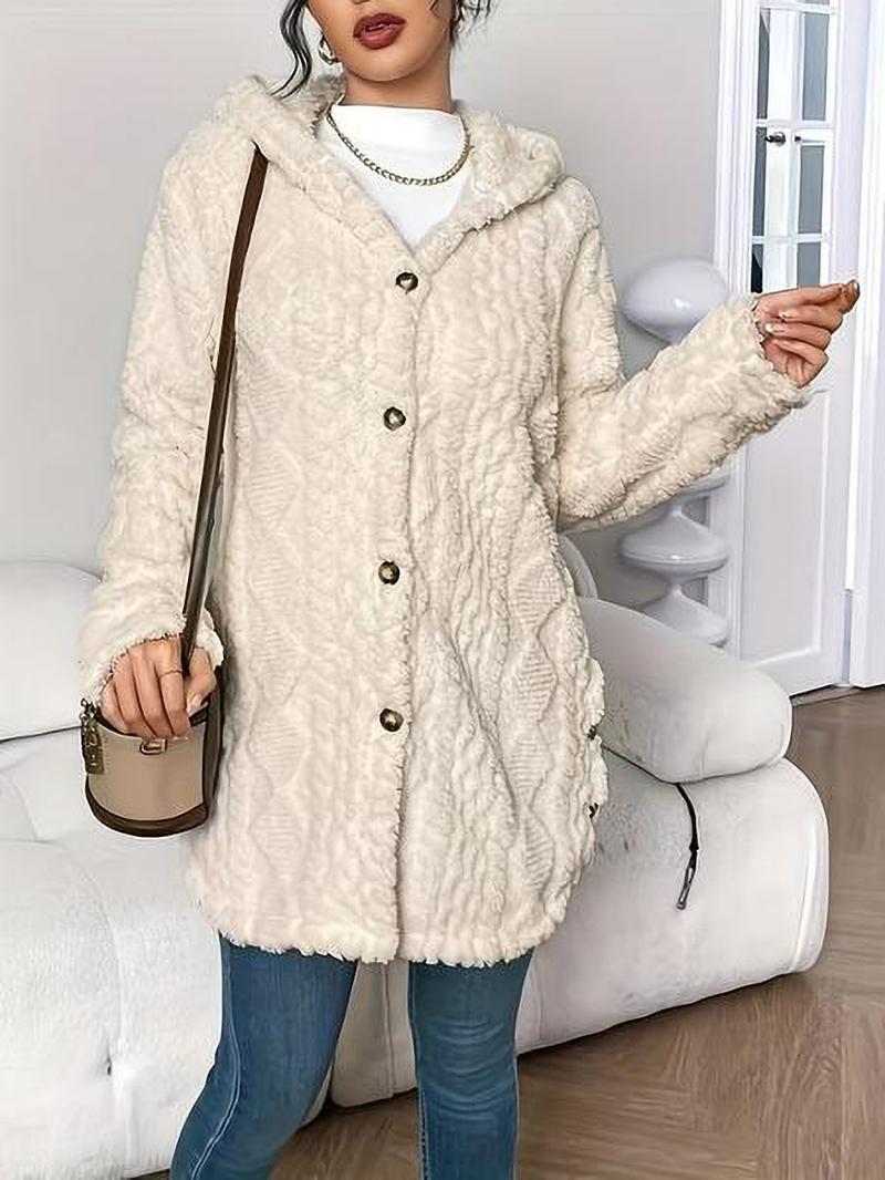 Women's Solid Color Fuzzy Hooded Jacket, Casual Long Sleeve Outerwear for Daily Wear, Ladies Clothes for All Seasons Women's Solid Color Fuzzy Hooded Jacket, Casual Long Sleeve Outerwear for Daily Wear, Ladies Clothes for All Seasons