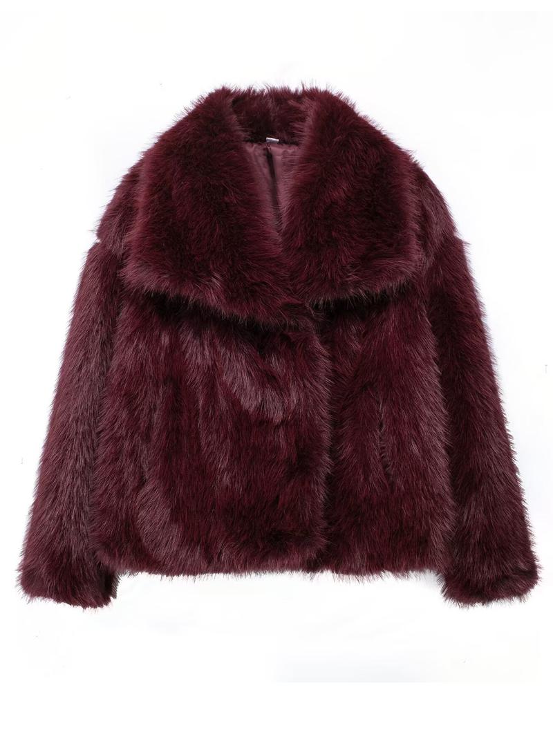 Women's Solid Color Faux Fur Fuzzy Jacket, Casual Long Sleeve Collared Fuzzy Coat for Fall & Winter, Women's Clothing for Daily Wear, Cute Tops Women's Solid Color Faux Fur Fuzzy Jacket, Casual Long Sleeve Collared Fuzzy Coat for Fall & Winter, Women's Clothing for Daily Wear, Cute Tops