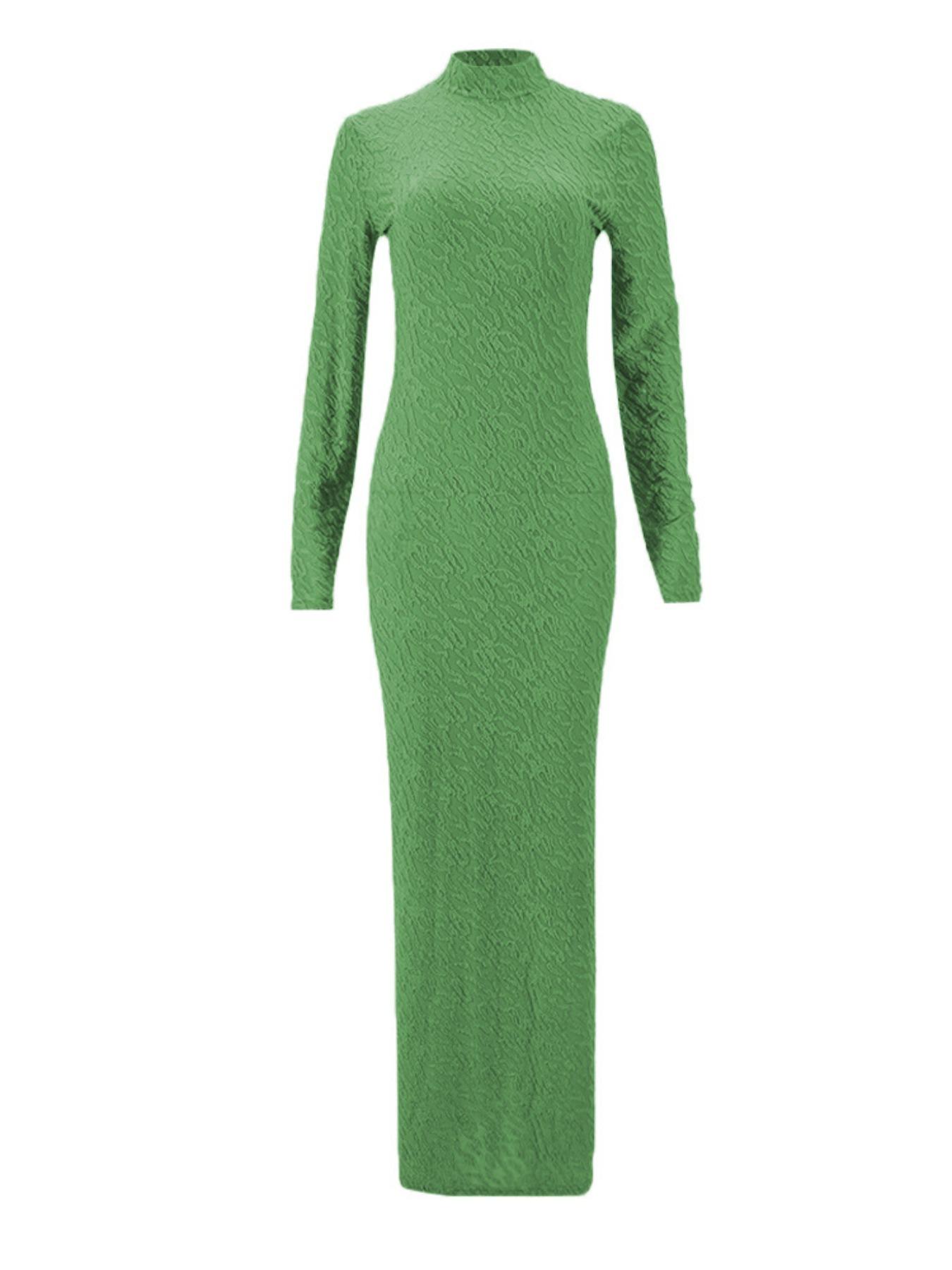 Women's Plain Solid Long Sleeve Bodycon Dress, Casual Fashion Mock Neck Maxi Dress for Daily Wear, Ladies Clothes for Spring Women's Plain Solid Long Sleeve Bodycon Dress, Casual Fashion Mock Neck Maxi Dress for Daily Wear, Ladies Clothes for Spring