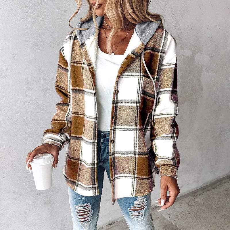 Women's Plaid Shacket Fleece Lined Hooded Jacket Long Sleeve Button Down Warm Coat for Fall and Winter Women's Plaid Shacket Fleece Lined Hooded Jacket Long Sleeve Button Down Warm Coat for Fall and Winter