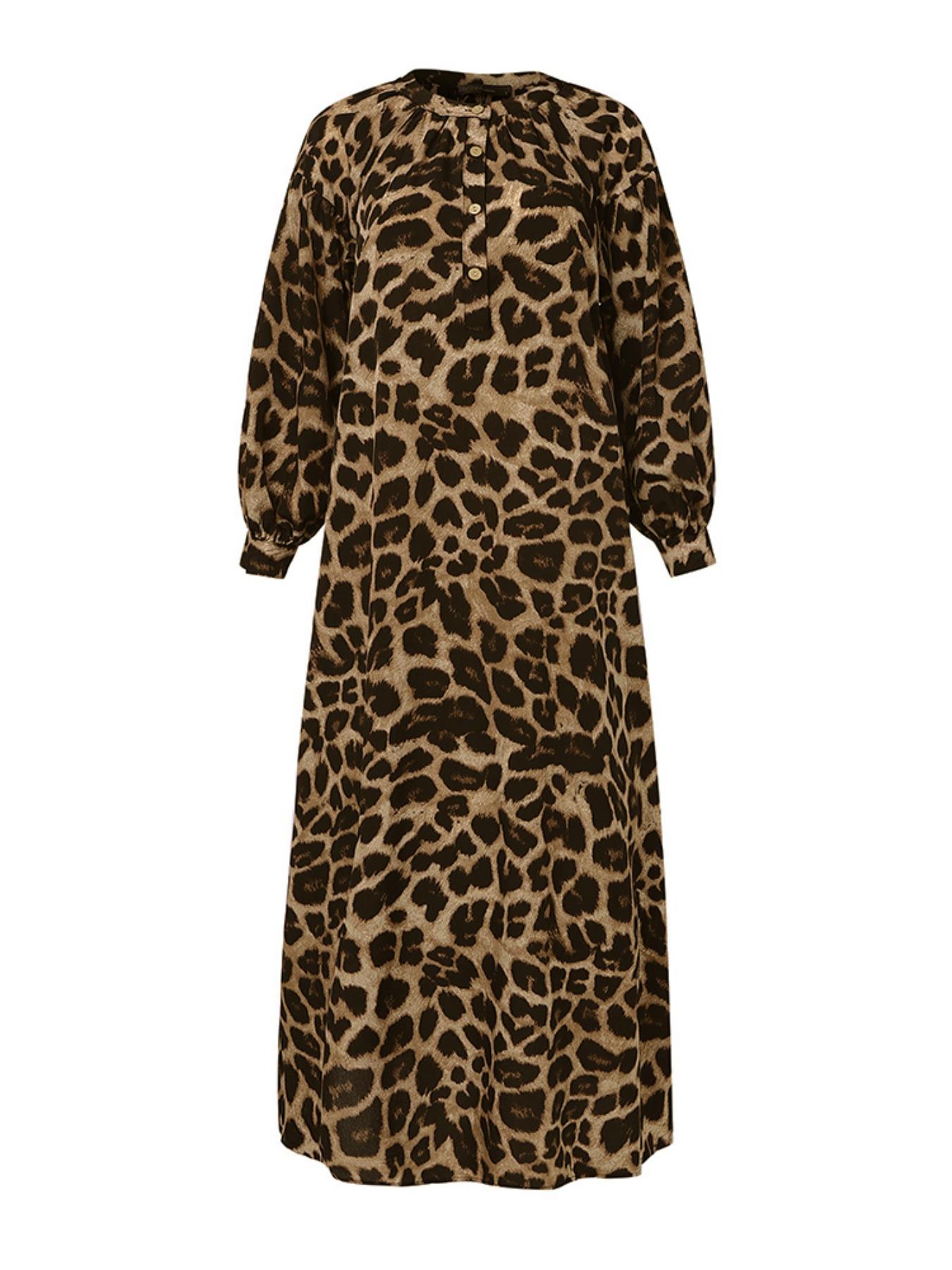 Women's Casual Boho All-Over Leopard Print Dress, Street Long Dress for Vacation Wear, Ladies Clothes for Daily Wear Women's Casual Boho All-Over Leopard Print Dress, Street Long Dress for Vacation Wear, Ladies Clothes for Daily Wear