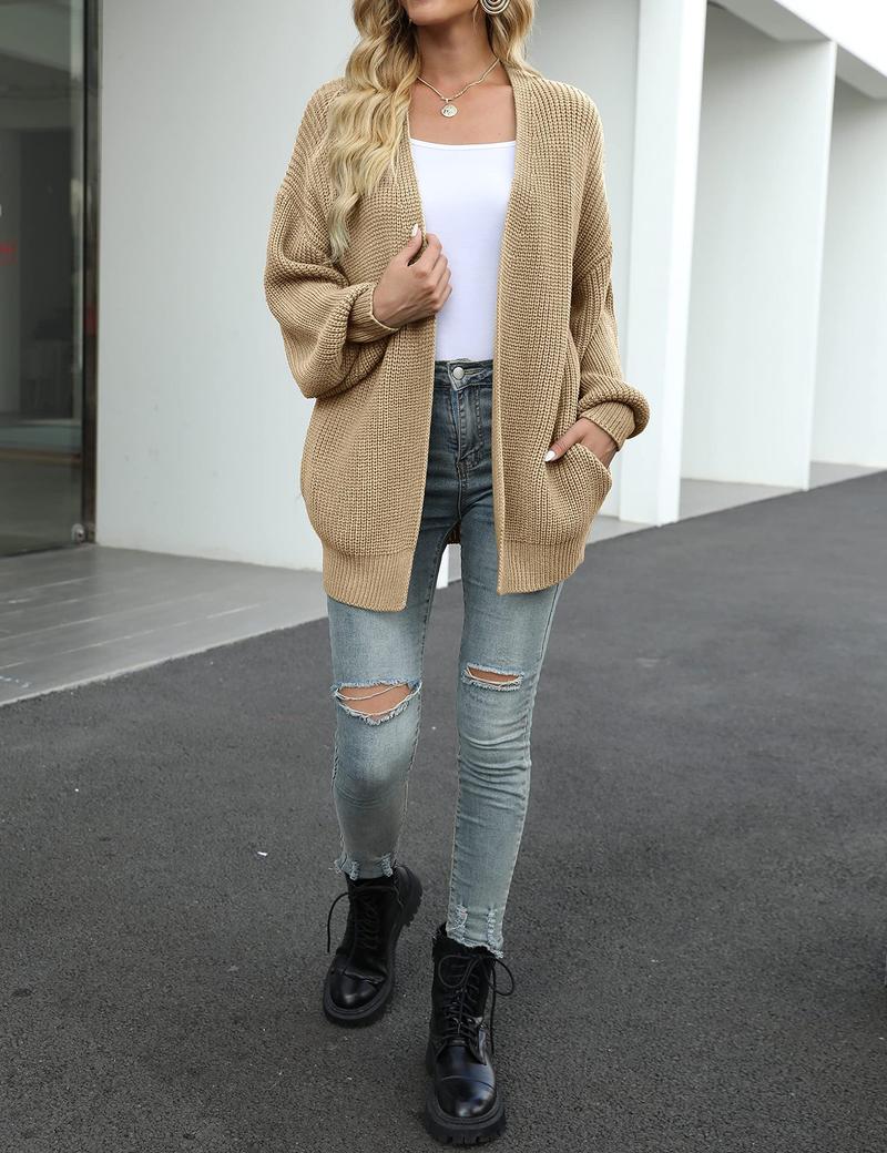 BIGWIG autumn women's long cardigan, batwing sleeves, front placket, ribbed knitted oversized sweater with pockets, light and soft knitted cardigan jacket, light autumn long-sleeved pocket jacket, lantern sleeve long-sleeved sweater, street style jacket BIGWIG autumn women's long cardigan, batwing sleeves, front placket, ribbed knitted oversized sweater with pockets, light and soft knitted cardigan jacket, light autumn long-sleeved pocket jacket, lantern sleeve long-sleeved sweater, street style jacket