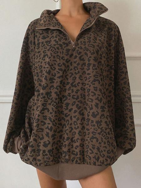 Women Casual Zip Up Front Long Sleeve Leopard Print Sweatshirt,Fall Clothes Women Casual Zip Up Front Long Sleeve Leopard Print Sweatshirt,Fall Clothes