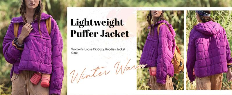 Tanming Women's Oversized Puffer Jacket Quilted Dolman Hoodies Pullover Long Sleeve Lightweight Warm Tops with Big Chest Pocket