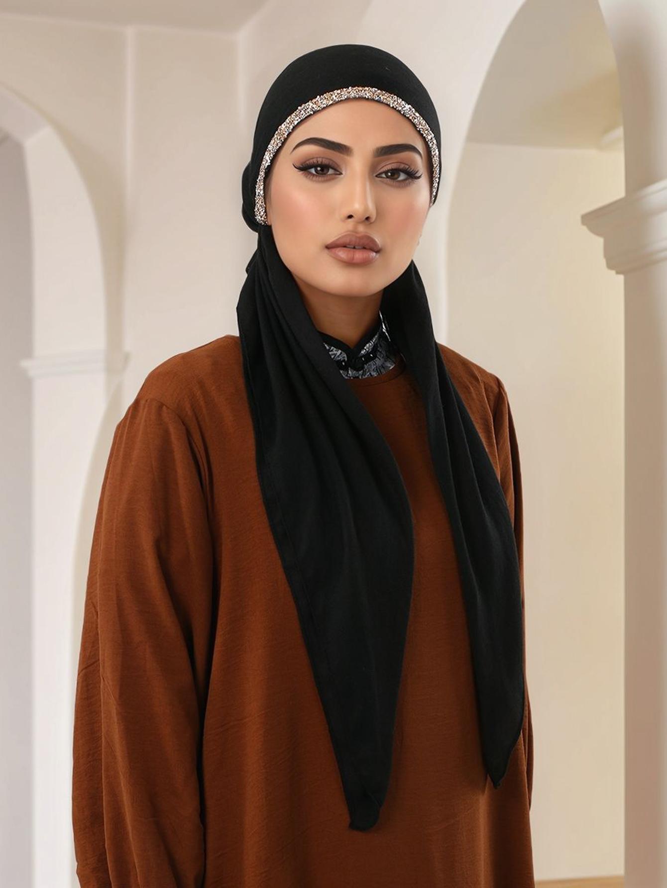 Women's Fashion Plain Bejeweled Stretchy Cap, Casual Versatile Simple Hijab, Breathable Sun Protection Sweat-Wicking Jersey Hijabs Women's Fashion Plain Bejeweled Stretchy Cap, Casual Versatile Simple Hijab, Breathable Sun Protection Sweat-Wicking Jersey Hijabs