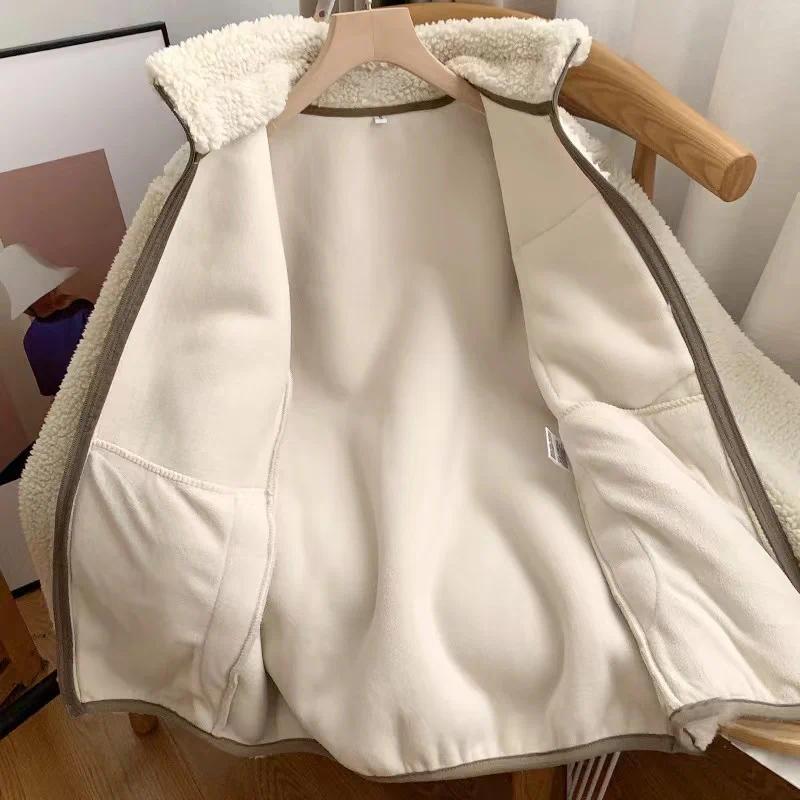 Fashion Lamb Plush Jacket Women's Autumn Winter New Pocket Zipper Long Sleeve Loose Stand Collar Comfort Warm Jacket for Women Fashion Lamb Plush Jacket Women's Autumn Winter New Pocket Zipper Long Sleeve Loose Stand Collar Comfort Warm Jacket for Women